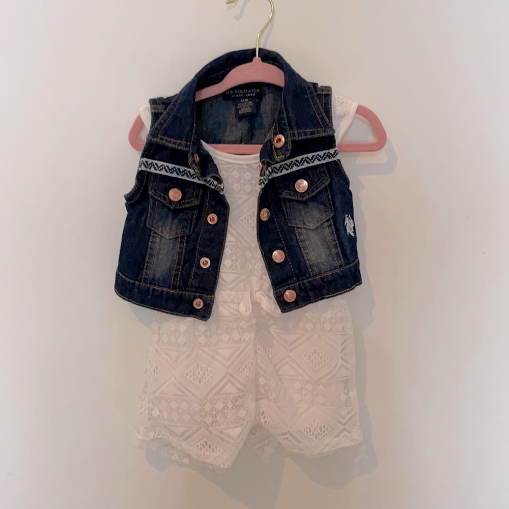 Infant Girls white romper with jean jacket